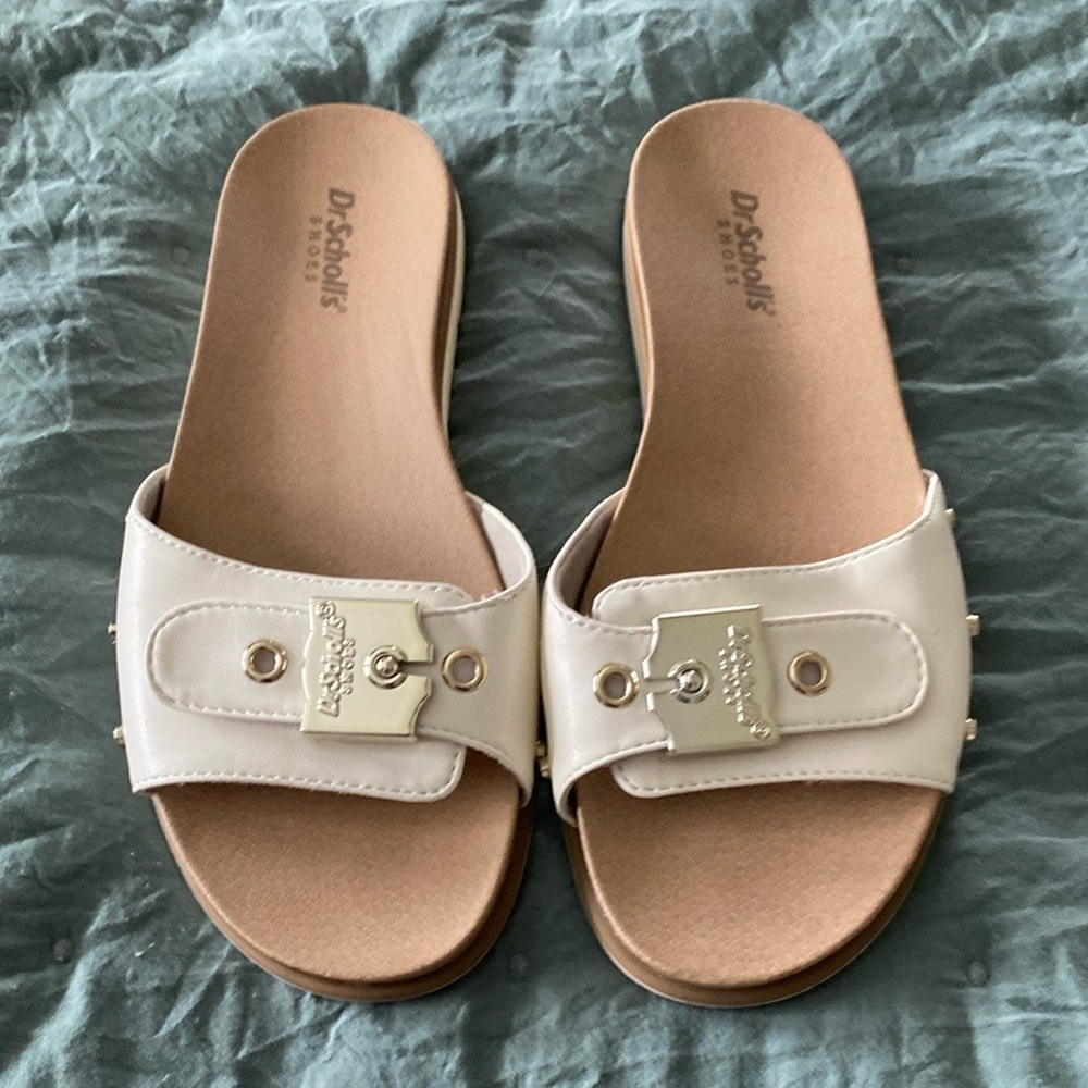 Dr Scholls Cream Leather Slides